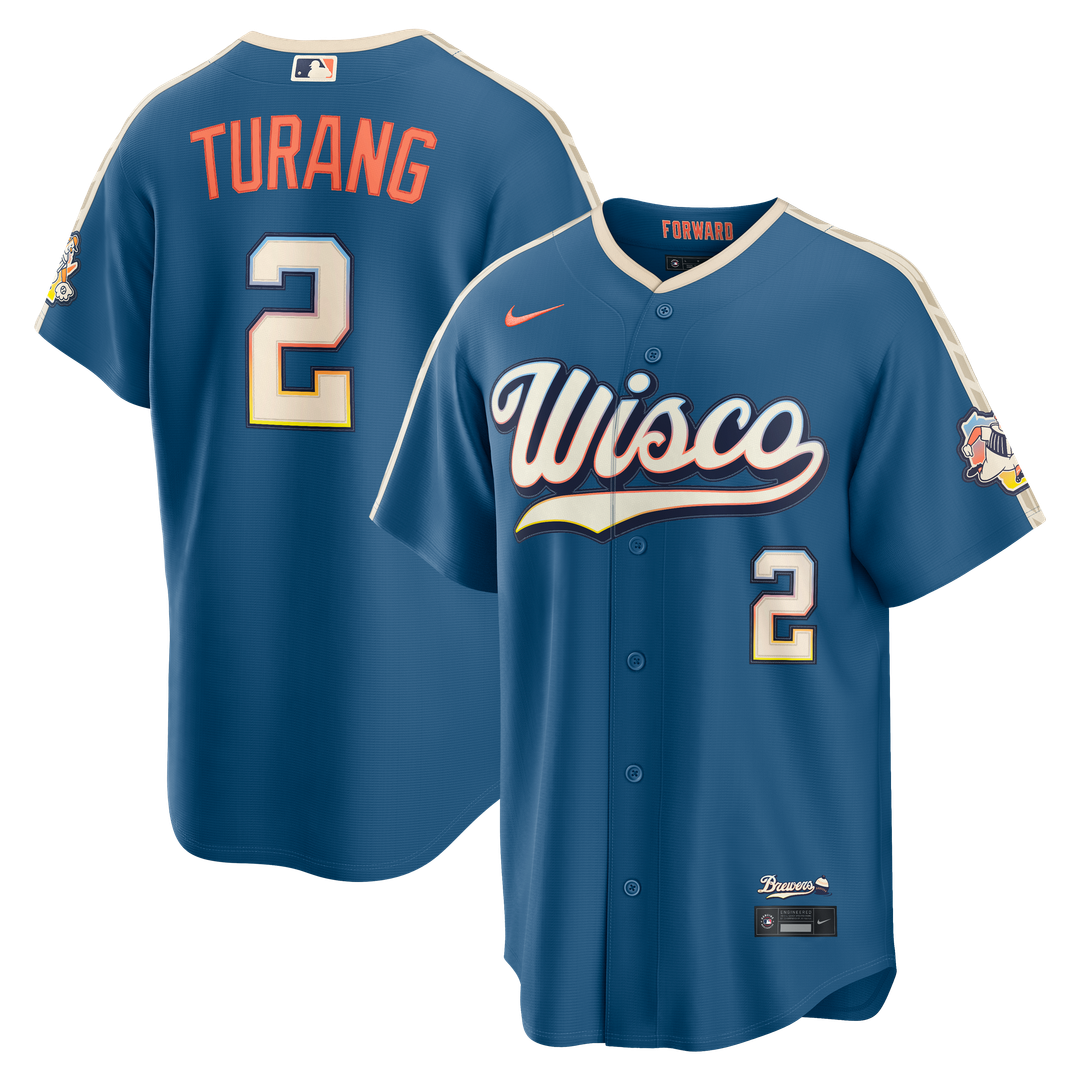 Milwaukee Brewers Brice Turang Nike 2026 City Connect Stadium Jersey - Mineral Blue