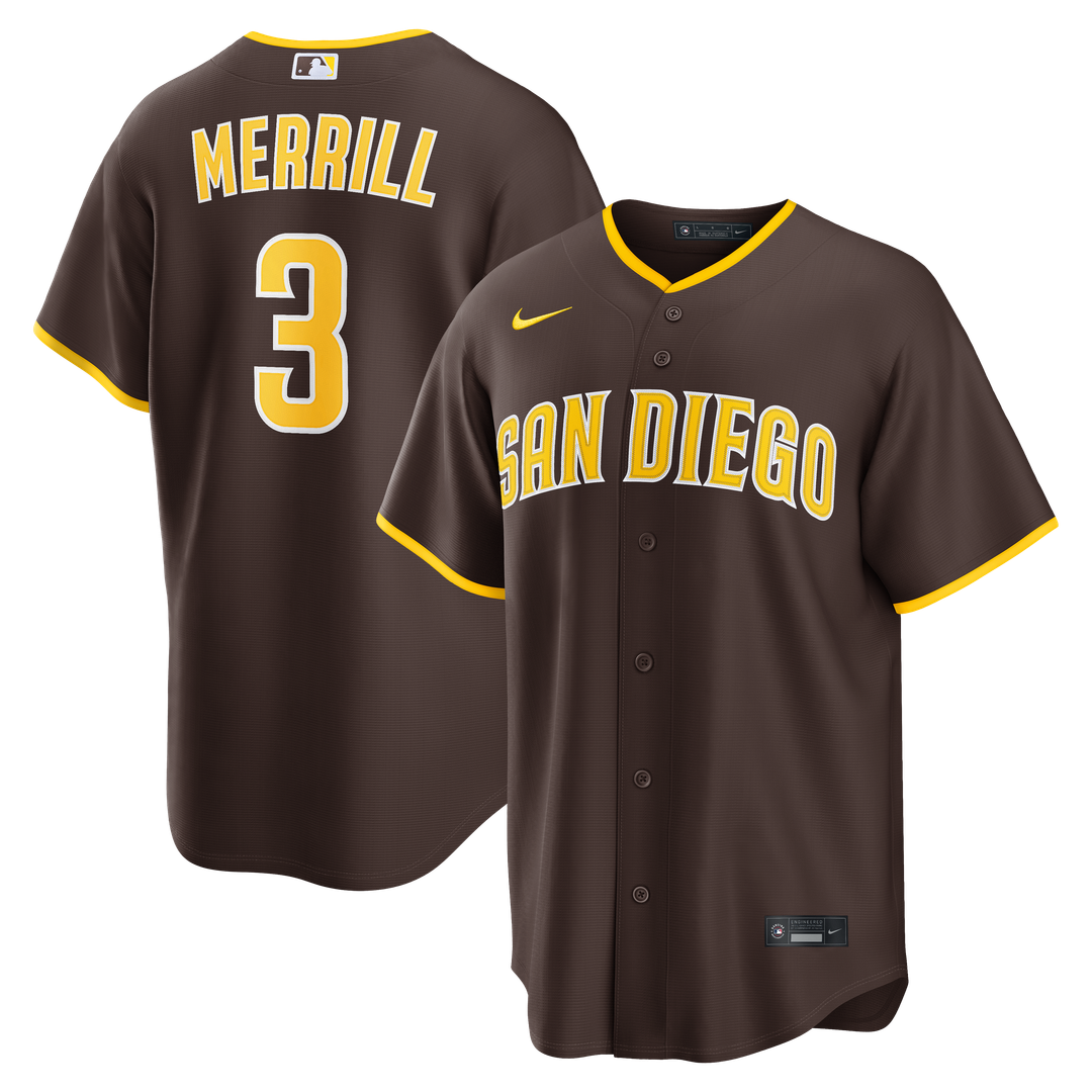 San Diego Padres Jackson Merrill Nike Road Replica Jersey - Brown