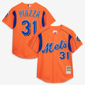 New York Mets Mike Piazza Mitchell & Ness Cooperstown Mesh Batting Practice Button - Up Jersey - Orange