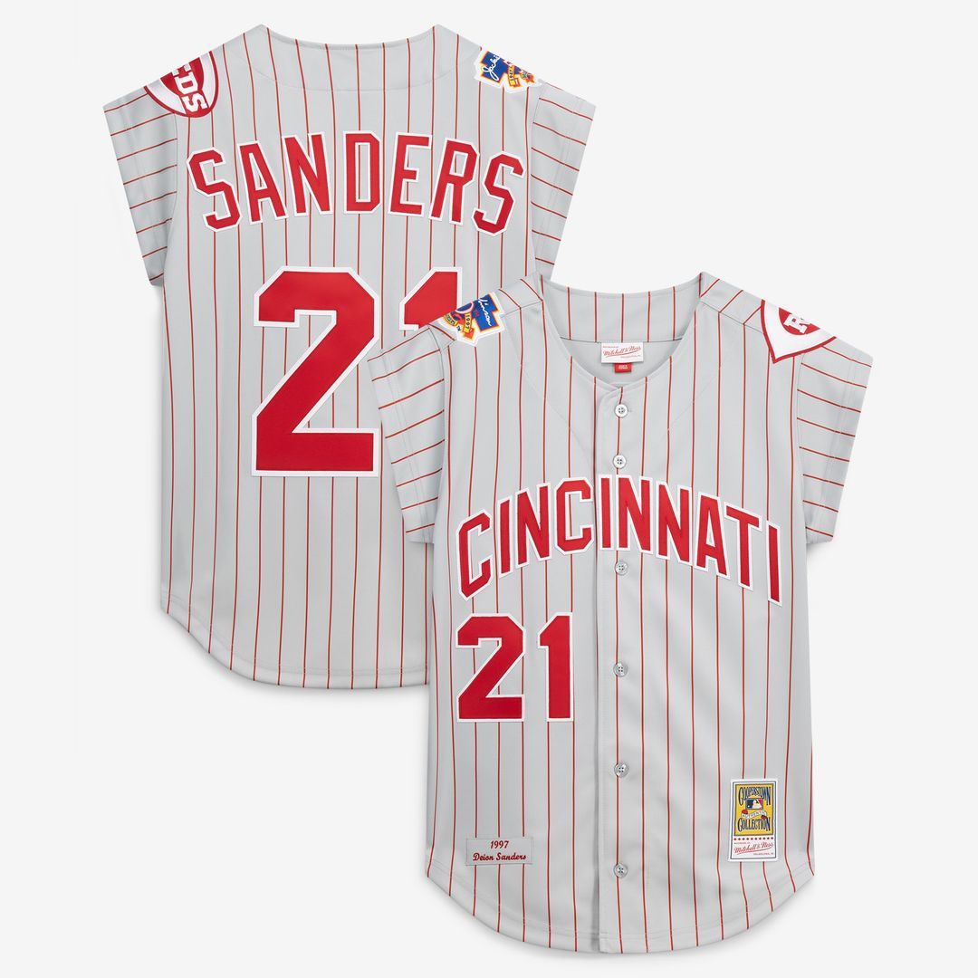 Cincinnati Reds Deion Sanders Mitchell & Ness 1997 Authentic Jersey - Gray
