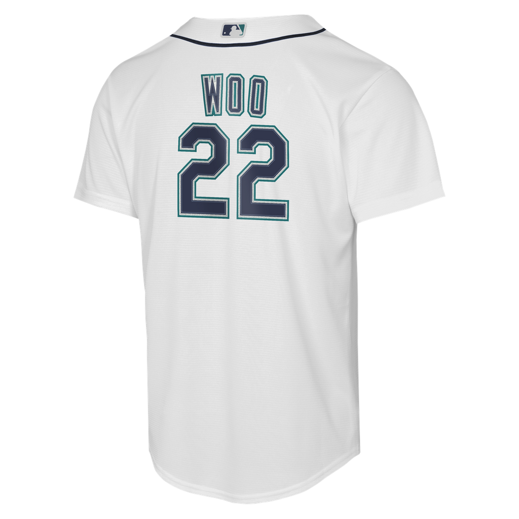 Seattle Mariners Bryan Woo Nike Youth Home Baseline Jersey - White