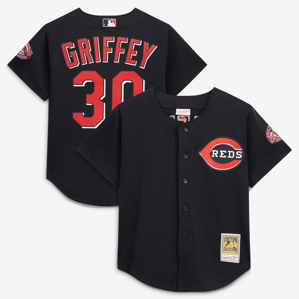 Cincinnati Reds Ken Griffey Jr. Mitchell & Ness Cooperstown Mesh Batting Practice Button - Up Jersey - Black