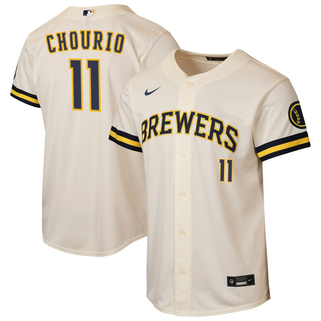 Milwaukee Brewers Jackson Chourio Nike Youth Road Stadium Jersey - Powder Blue