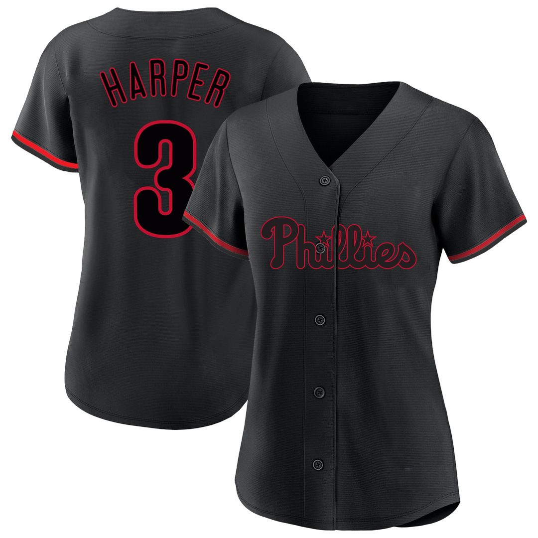 Philadelphia Phillies Bryce Harper Profile Women's Plus Size Player Name & Number Fashion Jersey - Black