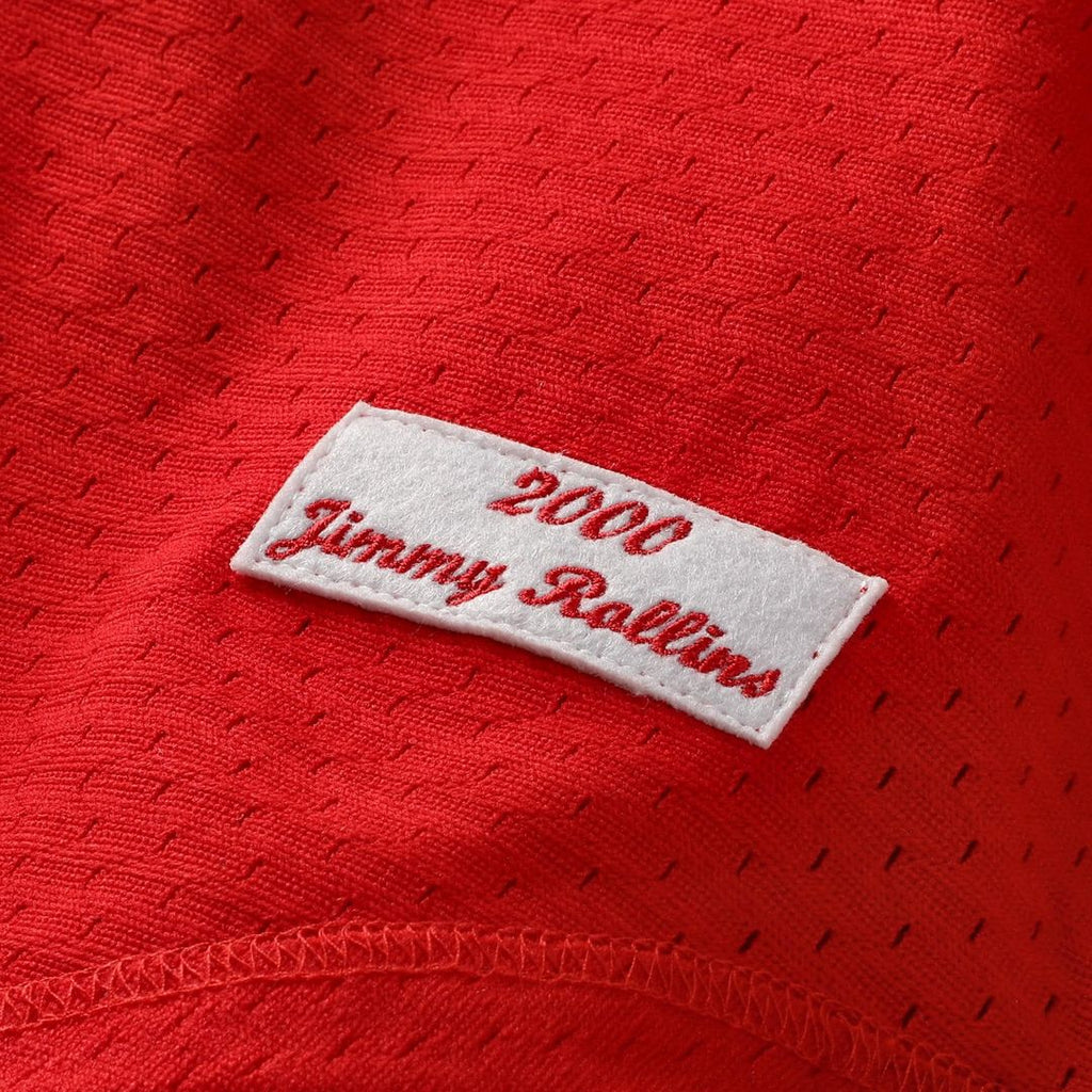 Philadelphia Phillies Jimmy Rollins Mitchell & Ness Cooperstown Mesh Batting Practice Button - Up Jersey - Red