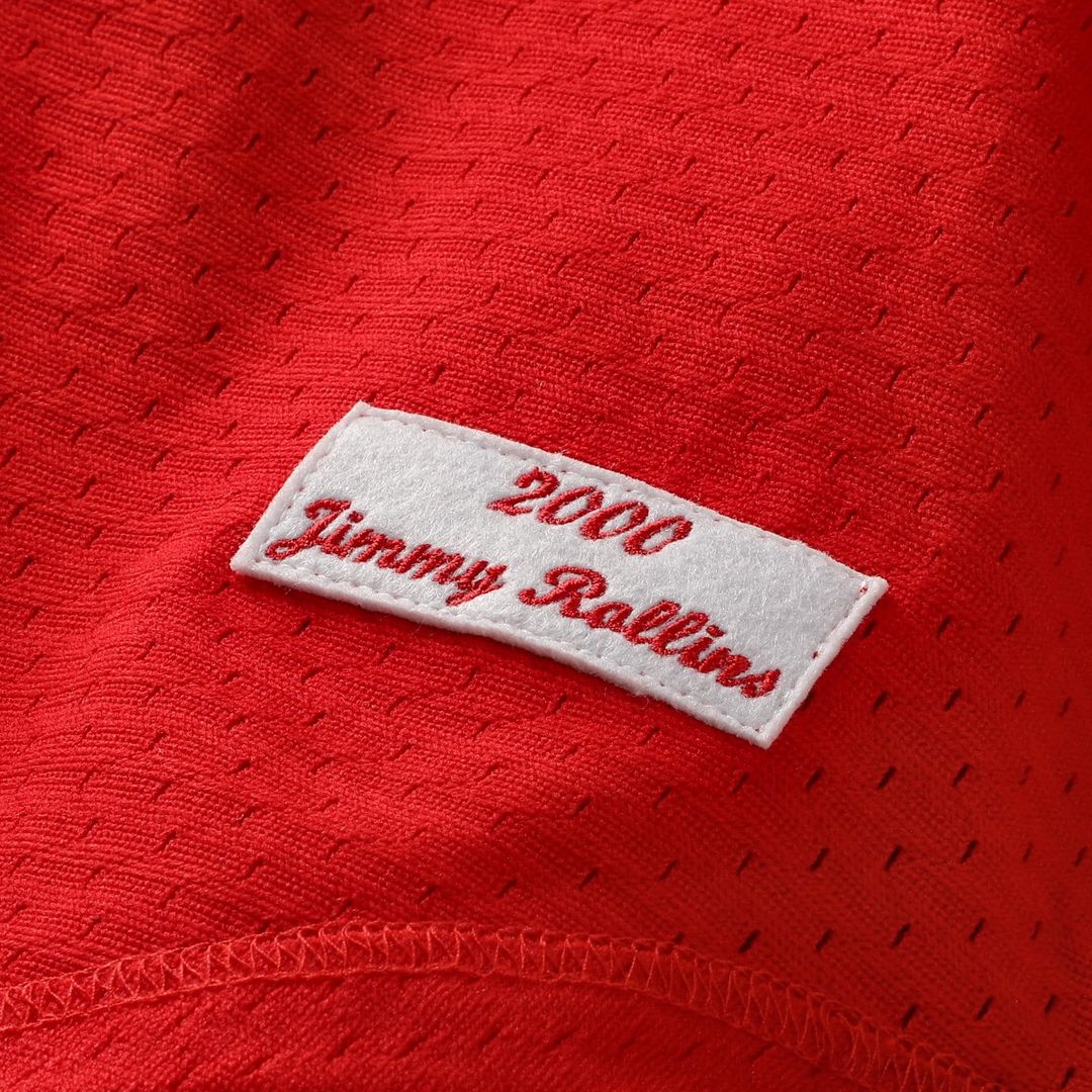 Philadelphia Phillies Jimmy Rollins Mitchell & Ness Cooperstown Mesh Batting Practice Button - Up Jersey - Red