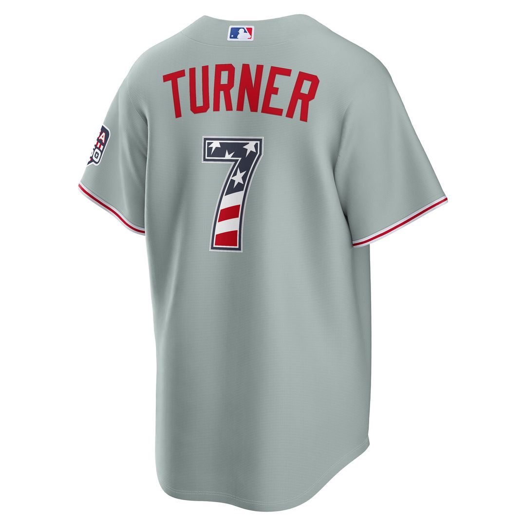 Philadelphia Phillies Trea Turner Nike USA 250 Fourth of July Road Stadium Jersey - Gray