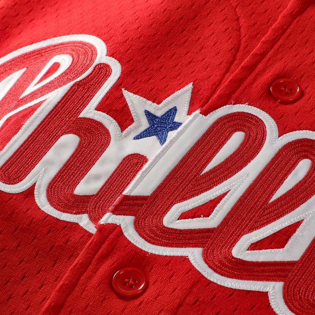 Philadelphia Phillies Jimmy Rollins Mitchell & Ness Cooperstown Mesh Batting Practice Button - Up Jersey - Red