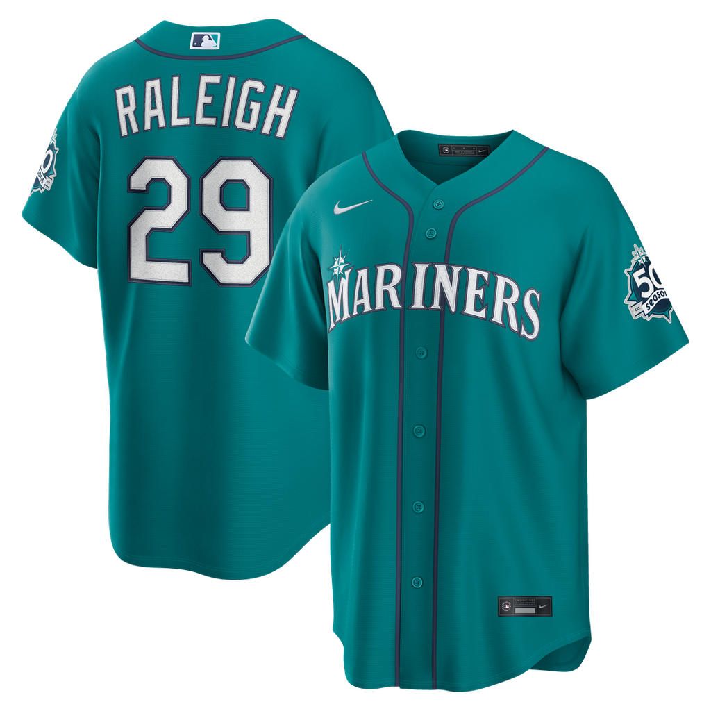 Seattle Mariners Cal Raleigh Nike Alternate 50th Season Patch Stadium Jersey - Teal