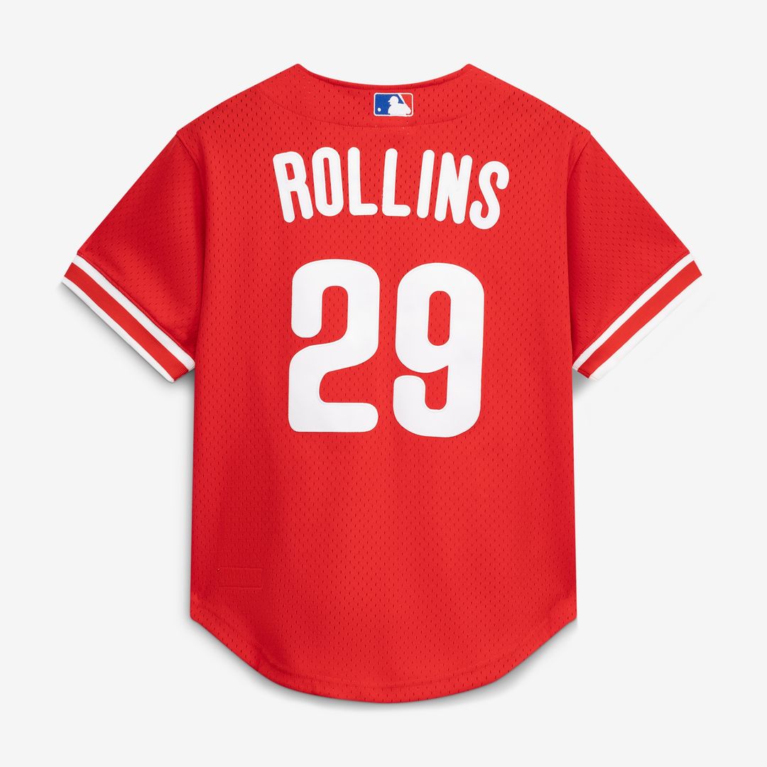 Philadelphia Phillies Jimmy Rollins Mitchell & Ness Cooperstown Mesh Batting Practice Button - Up Jersey - Red
