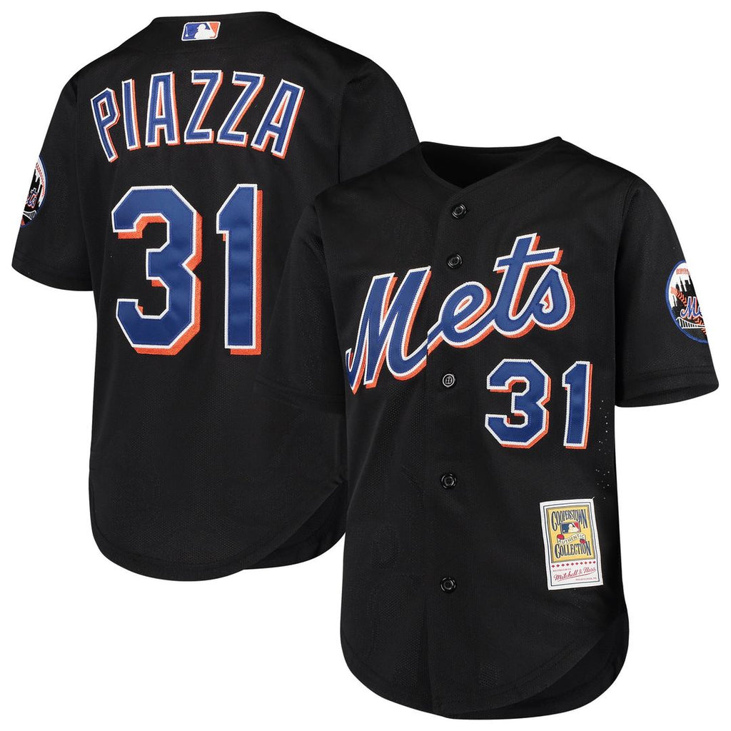 New York Mets Mike Piazza Mitchell & Ness Youth Cooperstown Mesh Batting Practice Jersey - Black