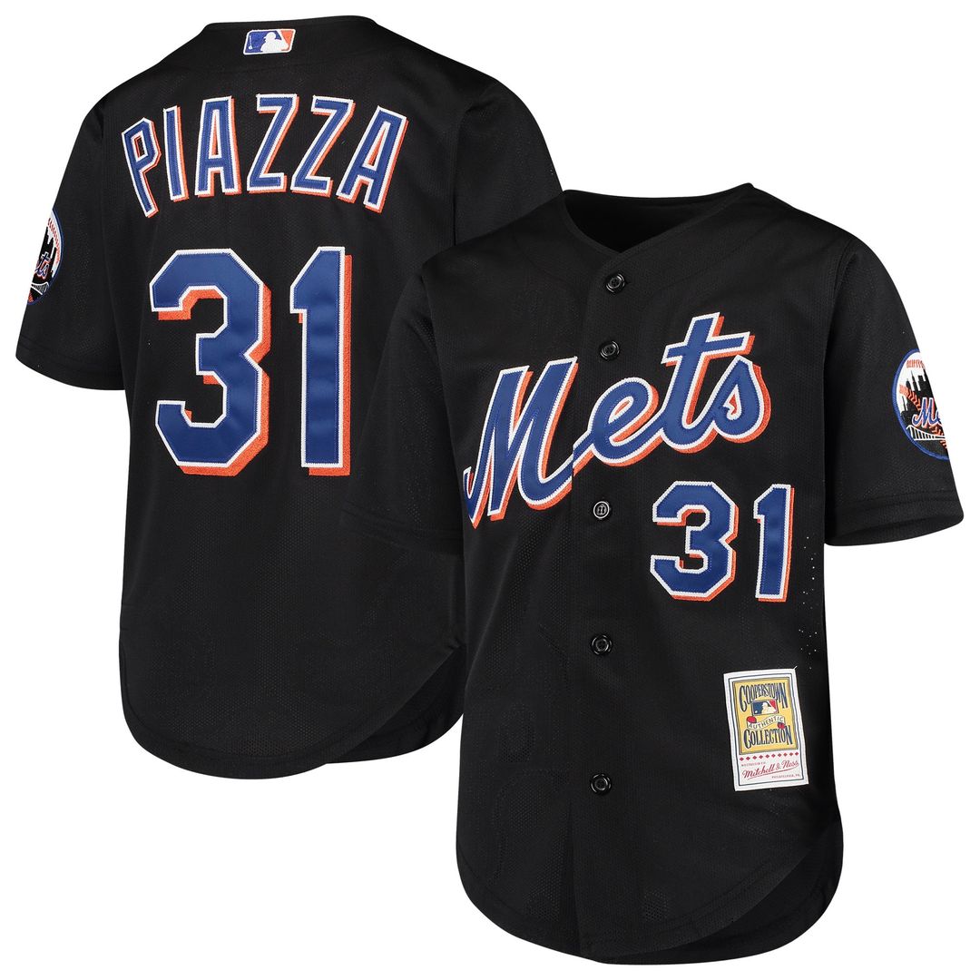 New York Mets Mike Piazza Mitchell & Ness Youth Cooperstown Mesh Batting Practice Jersey - Black