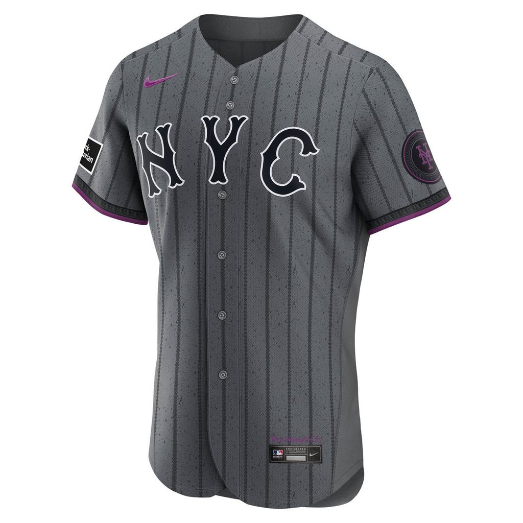 New York Mets Nike City Connect Authentic Sponsor Patch Jersey - Gray