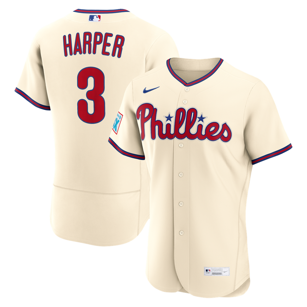 Philadelphia Phillies Bryce Harper Nike Alternate Authentic Sponsor Patch Jersey - Cream