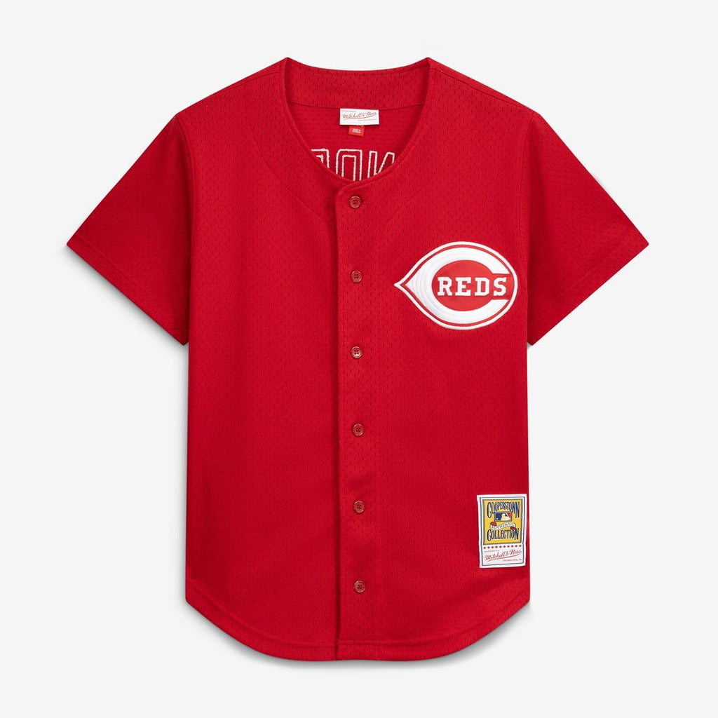 Cincinnati Reds Deion Sanders Mitchell & Ness Cooperstown Mesh Batting Practice Button - Up Jersey - Red