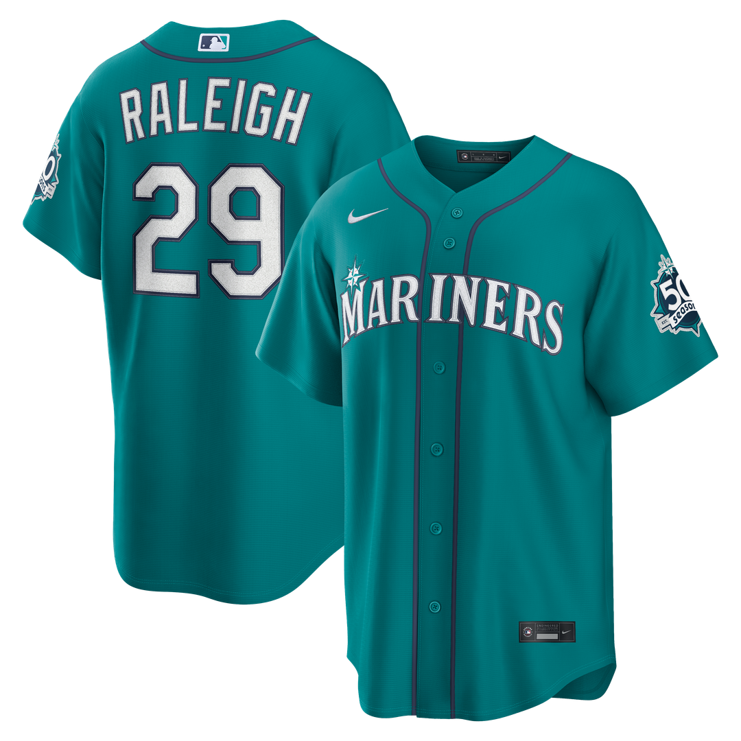 Seattle Mariners Cal Raleigh Nike Alternate 50th Season Patch Stadium Jersey - Teal