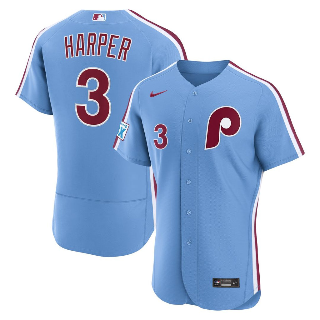Philadelphia Phillies Bryce Harper Nike Alternate Authentic Sponsor Patch Jersey - Light Blue
