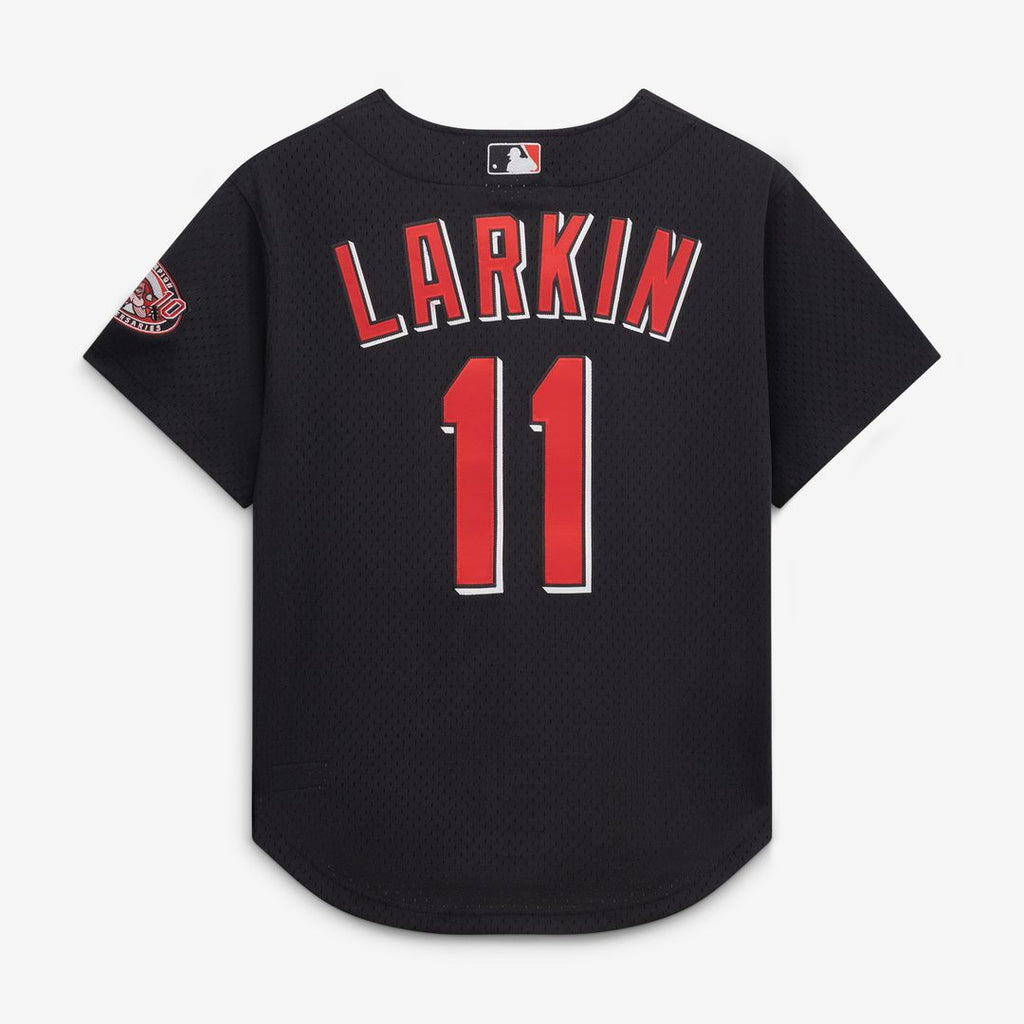 Cincinnati Reds Barry Larkin Mitchell & Ness Cooperstown Mesh Batting Practice Button - Up Jersey - Black