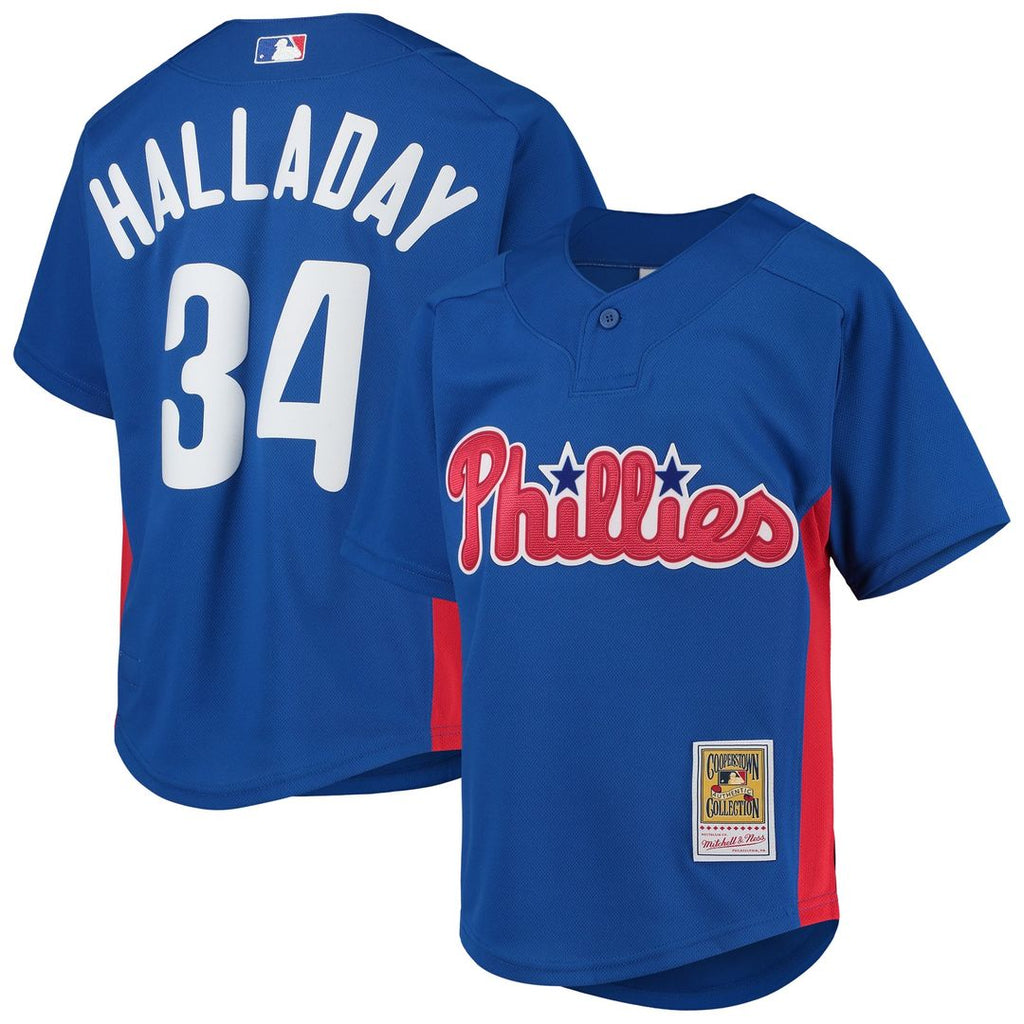 Philadelphia Phillies Roy Halladay Mitchell & Ness Youth Cooperstown Mesh Batting Practice Jersey - Royal