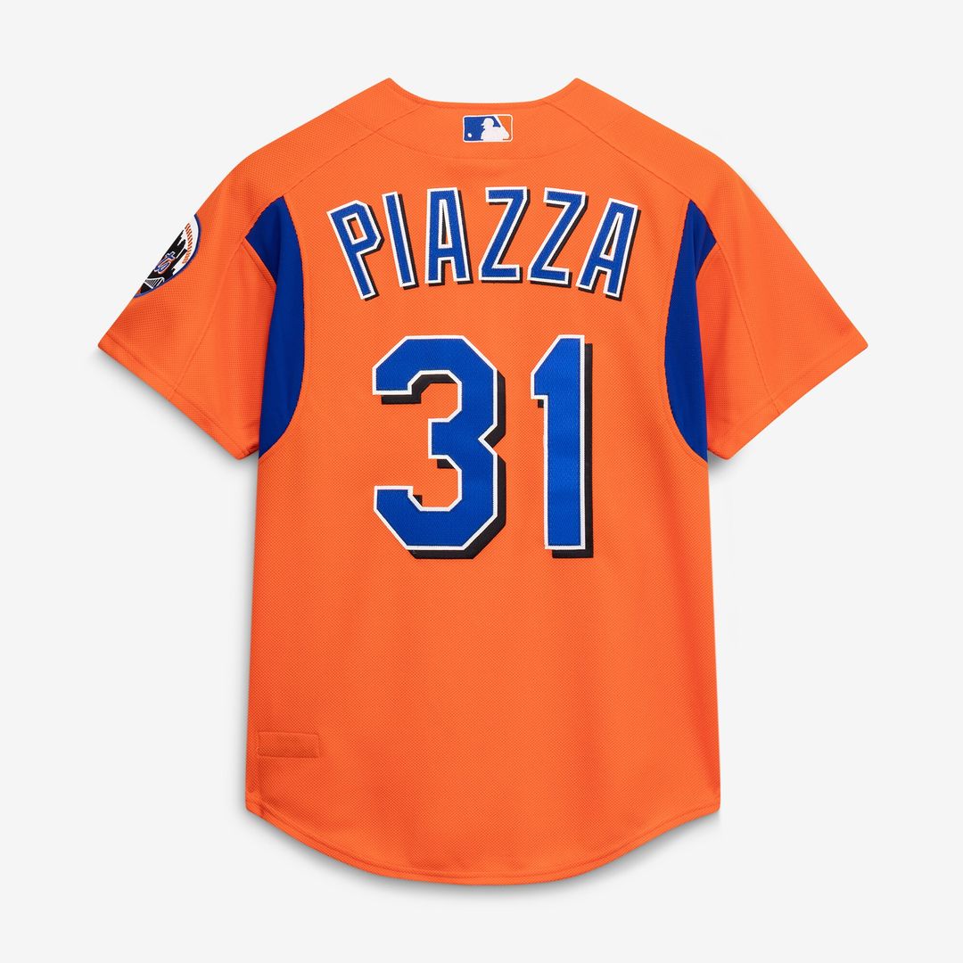 New York Mets Mike Piazza Mitchell & Ness Cooperstown Mesh Batting Practice Button - Up Jersey - Orange