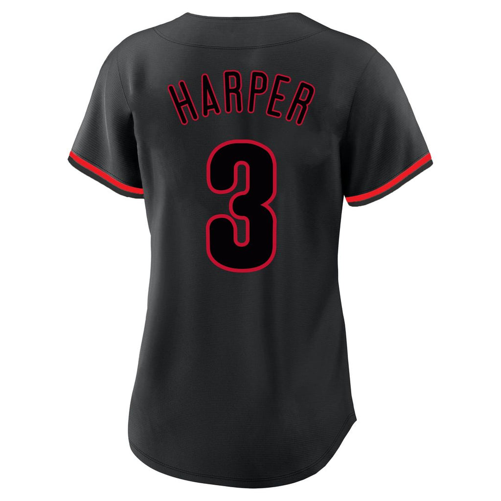 Philadelphia Phillies Bryce Harper Profile Women's Plus Size Player Name & Number Fashion Jersey - Black