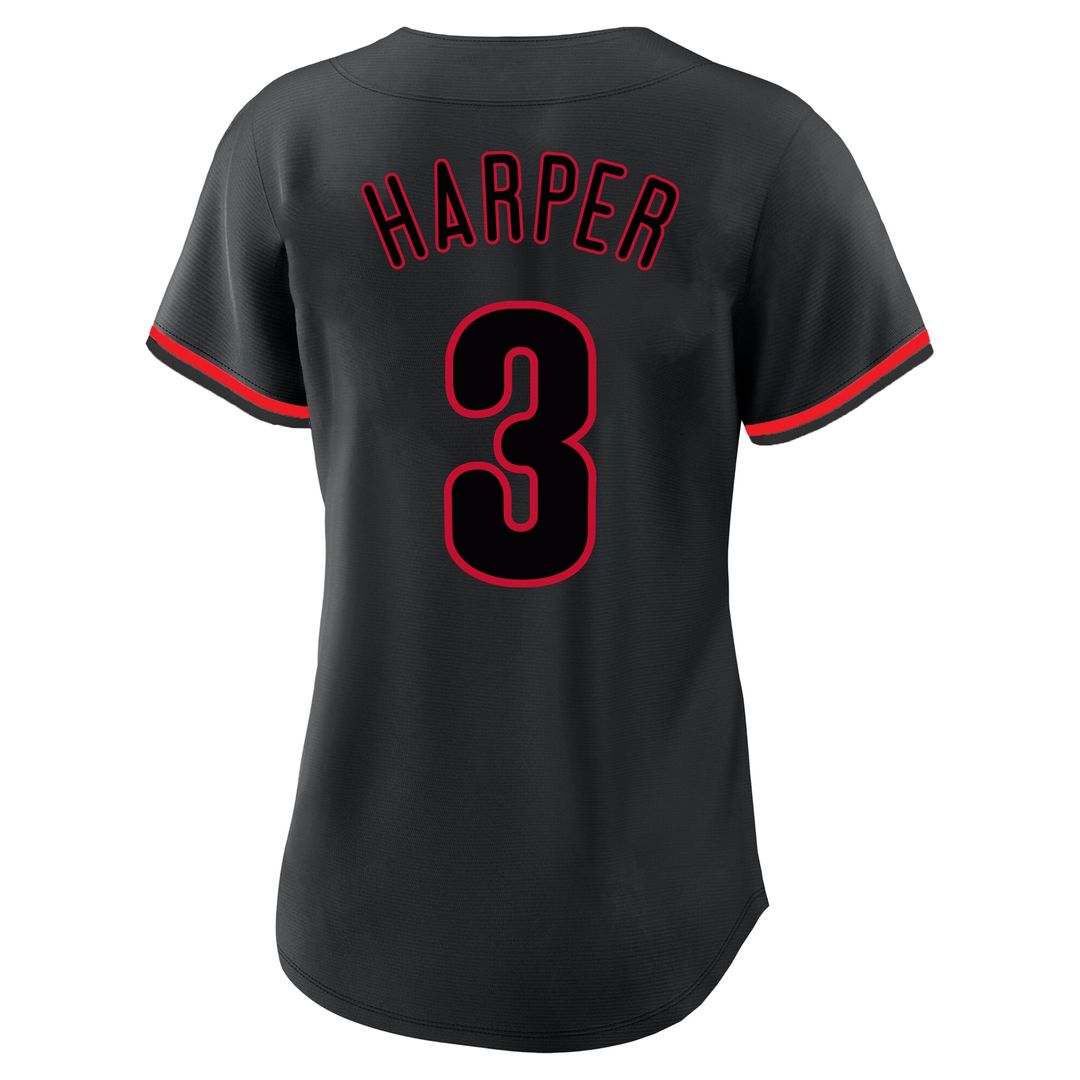 Philadelphia Phillies Bryce Harper Profile Women's Plus Size Player Name & Number Fashion Jersey - Black