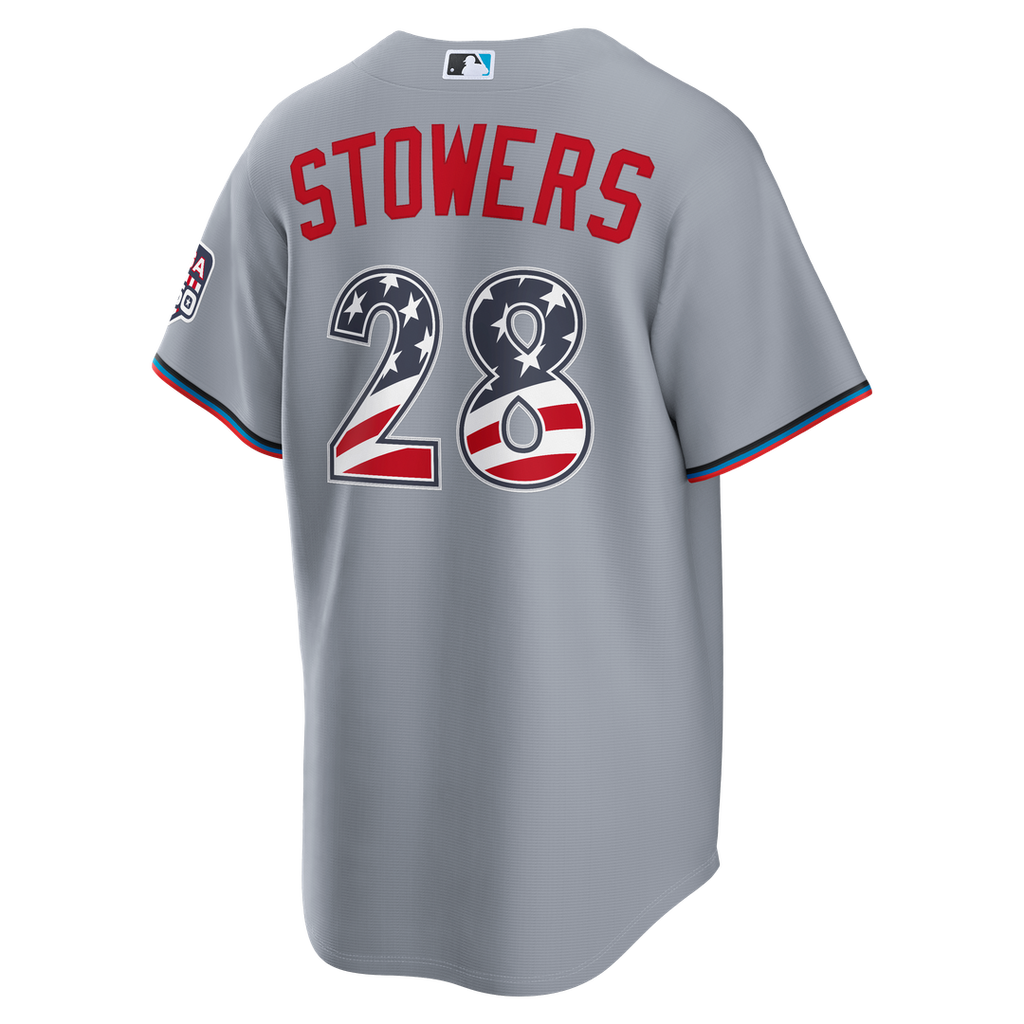 Miami Marlins Kyle Stowers Nike USA 250 Fourth of July Road Stadium Jersey - Gray