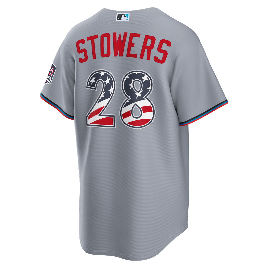 Miami Marlins Kyle Stowers Nike USA 250 Fourth of July Road Stadium Jersey - Gray