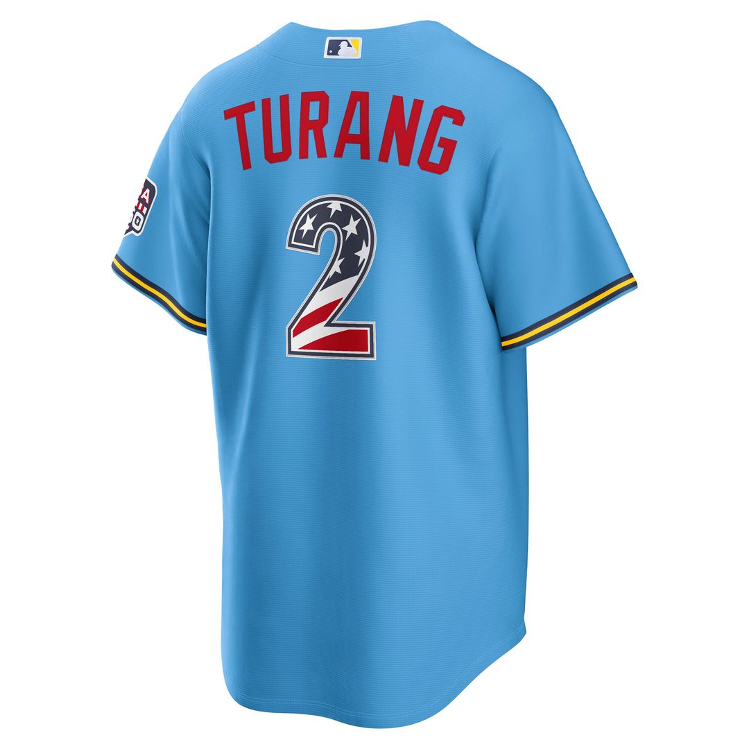 Milwaukee Brewers Brice Turang Nike USA 250 Fourth of July Road Stadium Jersey - Light Blue